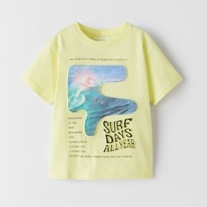 Zara surf days all year lemon color printed Tshirt short sleeve boy’s size 10